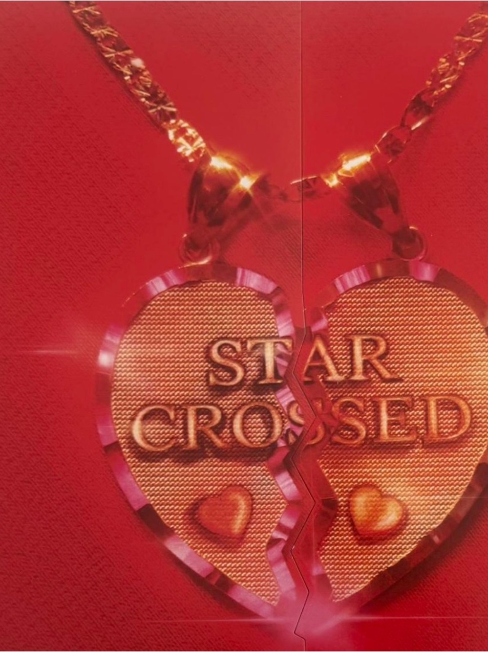 Broken Heart Pendant Necklace vinyl"Star Crossed" in Gold Tone